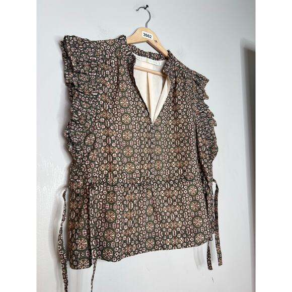 NEW Marie Oliver Ruched Drawstring Waist Split Neck Flared Sleeves Top Sz: Small - Picture 3 of 7